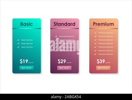 Tableau de comparaison de prix, un tableau des prix modèle pour site web, d'applications et d'affaires, les plans d'abonnement Illustration de Vecteur
