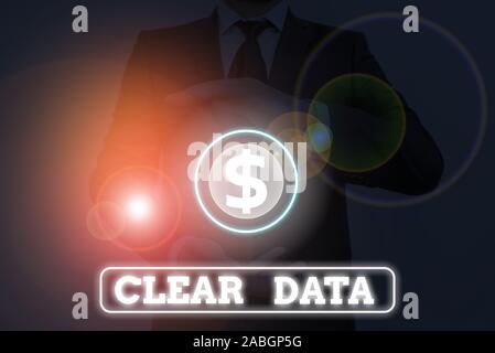 Main conceptuel écrit, indiquant clairement les données. Sens de la loi sur Concept suppression des données ou des informations dans un disque de stockage Banque D'Images