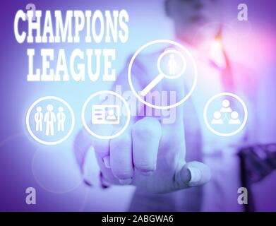 Mot écrire un texte de la Ligue des Champions. Photo d'affaires mettant en compétition de football annuelle de chaque pays en Europe Banque D'Images