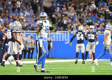 DETROIT, MI - Novembre 17 : Detroit Lions WR Kenny Golladay (19) au cours de NFL match entre les Cowboys de Dallas et Detroit Lions le 17 novembre 2019 au Ford Field de Detroit, MI (Photo by Dranberg/Cal Sport Media) Banque D'Images