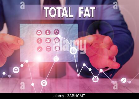 Signe texte montrant la teneur totale en matières grasses. Photo d'affaires mettant en valeur combinée des différents types de graisse indiquée à l'étiquette Banque D'Images