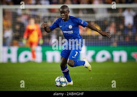 Mestalla, Valence, Espagne. 27 Nov, 2019. Ligue des Champions de Footballl, Valence contre Chelsea ; NGolo Kante de Chelsea en action - Action Crédit : utilisation éditoriale Plus Sport/Alamy Live News Banque D'Images