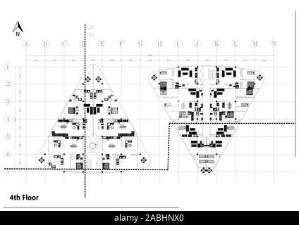 Plan de maison plan de l'image sur fond blanc de taille métrique architecture plan résidentiel Banque D'Images