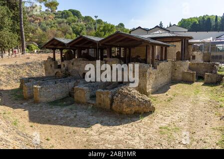 Ruines de l'ancienne Villa del Casale près de Piazza Armerina ville avec l'un des plus riches et des grandes collections de mosaïques romaines dans le monde Banque D'Images