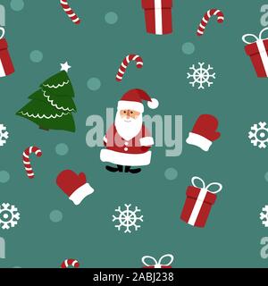 Modèle vectoriel continu Santa et d'autres attributs de Noël et Nouvel An Illustration de Vecteur