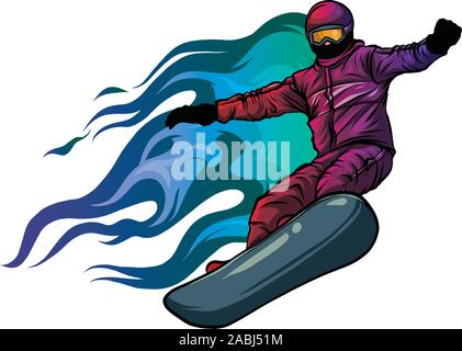 Snowboarder crow on fire art illustration vectorielle Illustration de Vecteur