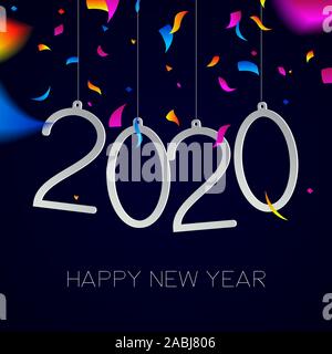 Bonne Année 2020 Carte de souhaits illustration avec date de soumission et carnival party confettis explosion. Illustration de Vecteur