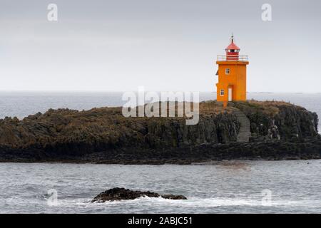 Phare d'Orange sur l'île près de l'île de Flatey, Islande Banque D'Images