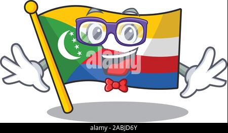 Geek super drôle Comores drapeau smart mascot cartoon style Illustration de Vecteur