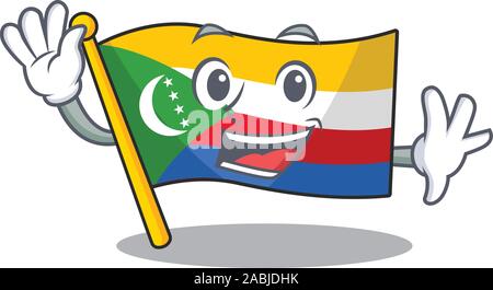 Brandissant un drapeau smiley cute cartoon style de caractère aux Comores Illustration de Vecteur