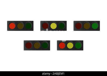 Ensemble de feux de circulation horizontale. Rouge, jaune et vert. Vector illustration. Illustration de Vecteur