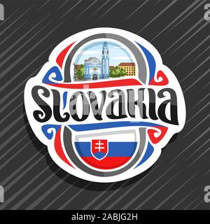 Logo Vector pour la Slovaquie, pays aimant frigo avec drapeau slovaque, pinceau typeface pour mot, symbole national de la Slovaquie Slovaquie - Blue Church of St. Illustration de Vecteur