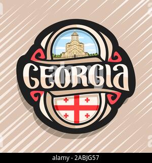 Logo Vector pour la Géorgie, pays aimant frigo avec drapeau géorgien d'origine, caractère brosse pour mot la géorgie et national symbole géorgien - Trinité Sainte Illustration de Vecteur
