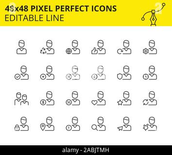 Icônes d'utilisateurs à l'échelle des avatars. Symboles de personne pour l'utilisation dans les plates-formes Web et mobile qui comprend, recherche d'utilisateur Favoris, Paramètres, etc. Global 48x48 Illustration de Vecteur