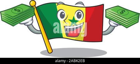 Drapeau Smiley confiant Sénégal caractère avec sac d'argent Illustration de Vecteur