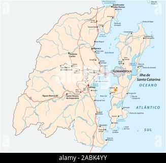 Carte routière de la région métropolitaine Florianopolis dans l'état brésilien de Santa Catarina Illustration de Vecteur