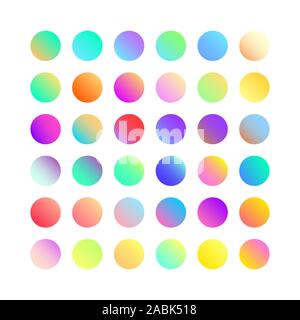 Gradient arrondis bouton sphère holographique. Multicolor vert violet orange rose jaune liquide cyan gradients cercle coloré, soft boutons ronds ou Illustration de Vecteur