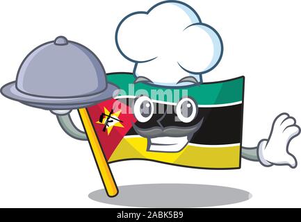 Mozambique drapeau souriant comme un chef avec la conception de style cartoon alimentaire Illustration de Vecteur