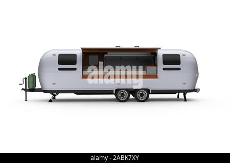 Caravane Airstream générique remorque l'alimentation de rue 3D Illustration isolé. Banque D'Images