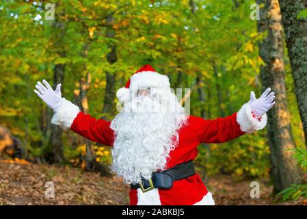 Le père Noël dans la forêt à bras ouverts Banque D'Images
