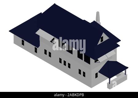Chalet de deux étages. Chambre polygonale isolé sur fond blanc. Vue isométrique. 3D. Vector illustration. Illustration de Vecteur