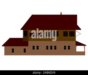 Chalet de deux étages. Chambre polygonale isolé sur fond blanc. Vue de face. 3D. Vector illustration. Illustration de Vecteur