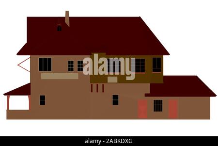 Chalet de deux étages. Chambre polygonale isolé sur fond blanc. Vue de face. 3D. Vector illustration. Illustration de Vecteur