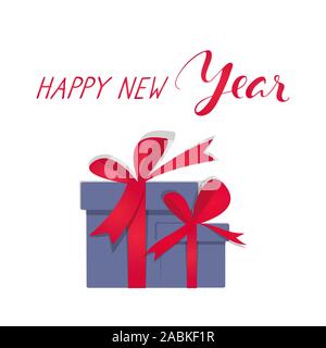 Bonne année handdrawn vecteur lettrage présente dans papercur avec style. Modèle de conception de cartes de vœux avec typographie label Illustration de Vecteur