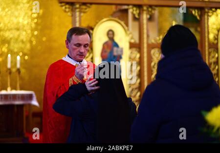 L'église de Maria Schutz et Saint-andré à Munich's Untergiesing district est la cathédrale de l'Exarchat apostolique pour les catholiques ukrainiens de rite byzantin en Allemagne et en Scandinavie. Père Vladimir Viitovitch dirige le service. [Traduction automatique] Banque D'Images