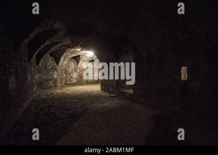 Séries : "disparu du Munich Lieux' : Les vestiges souterrains de la cité médiévale de l'an. Dukes se fit construire une forteresse au Moyen Age pour se protéger contre les citoyens. De la résidence, un escalier mène à la salle voûtée de tunnels de Neuveste. [Traduction automatique] Banque D'Images