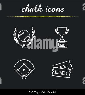 Chalk Ball Icons set. Balle de softball en couronne de laurier, de champ, de match, trophy cup. Illustrations vectorielles chalkboard Illustration de Vecteur