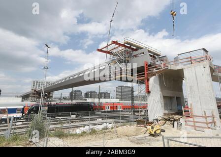 Travaux de construction de l'Arnulfsteg Donnersberger près du pont. Le pont pour piétons et cyclistes se connectera Erika-Mann-Straße, au nord et le Philipp-Loewenfeld-Straße, au sud. [Traduction automatique] Banque D'Images