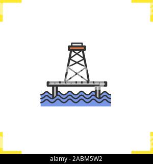 La mer au large de couleur et l'icône. Tour de la production de pétrole. Vector illustration isolé Illustration de Vecteur