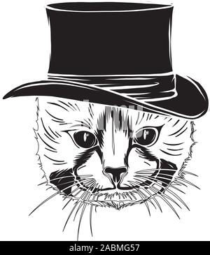 Drôle de scénario dans le hipster cat britannique gray hat, lunettes et bowtie Illustration de Vecteur