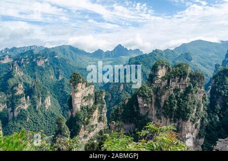 Vue sur Parc forestier national de Zhangjiajie, un jour ensoleillé (Chine) Banque D'Images