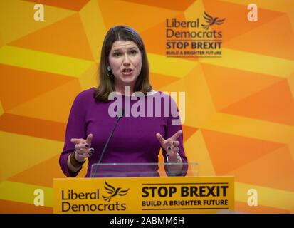 Londres, Royaume-Uni. 28 Nov, 2019. Le leader libéral-démocrate, Jo Swinson, fait un discours au centre de Londres, en indiquant pourquoi elle pense que Boris Johnson est inapte à être premier ministre. Credit : Tommy Londres/Alamy Live News Banque D'Images