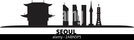 Corée du Sud, Seoul city skyline vector illustration isolé. Corée du Sud, Séoul noir voyage cityscape Illustration de Vecteur