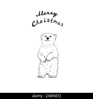 L'ours polaire Joyeux Noël avec des lettres. Contour noir sur fond blanc. Photo peut être utilisé dans les cartes de vœux, affiches, flyers, bannières, logo, conception d'illustration vectorielle, etc.. EPS10 Illustration de Vecteur