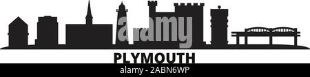 Royaume-uni, Plymouth City skyline illustration vectorielles. Royaume-uni, Plymouth Voyager black cityscape Illustration de Vecteur