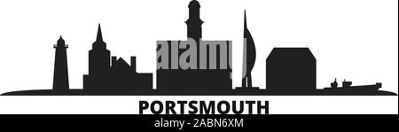 Royaume-uni, Portsmouth city skyline vector illustration isolé. Royaume-uni, Portsmouth billet black cityscape Illustration de Vecteur