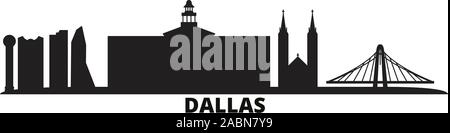 Etats Unis, Dallas city skyline vector illustration isolé. Etats Unis, Dallas noir voyage cityscape Illustration de Vecteur