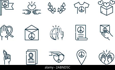 La paix et des droits de l'icons set line vector illustration Illustration de Vecteur