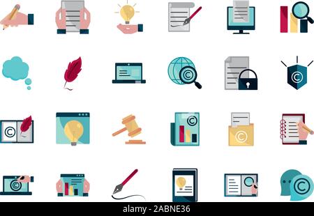 La propriété intellectuelle copyright icons set vector illustration Illustration de Vecteur