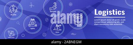 Icon Set logistique et web bannière d'en-tête w bâtiments, de camionnage, d'expédition et les gens fort Illustration de Vecteur