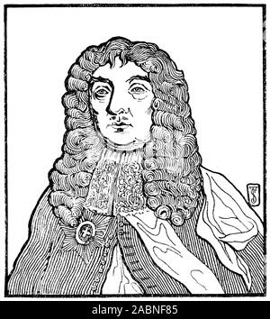 Portrait gravé de John Maitland, 1er duc et 2ème Comte de Lauderdale, 3e Lord Thirlestane KG PC (1616 - 1682), était un homme politique écossais, et chef de file au sein du Ministère de la Coterie. Banque D'Images