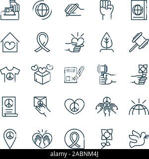 La paix et des droits de l'icons set line vector illustration Illustration de Vecteur