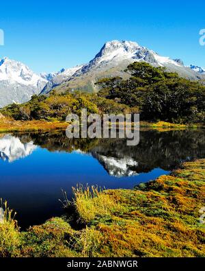 Sommet clé mit Spiegelung des mt. Christina, le parc national de Fjordland, Weltnaturerbe au sud-ouest de la Nouvelle-Zélande, Westkueste Suedinsel, États-Unis ; Februar Banque D'Images