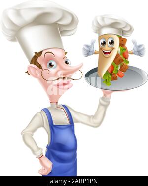 Kebab Mascot Cartoon Chef Illustration de Vecteur