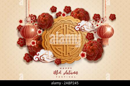 Festival de mi-automne chinois arrière-plan. Le caractère chinois ' Zhong qiu ' à gâteau de lune. Translate chinois : Festival de mi-automne Illustration de Vecteur