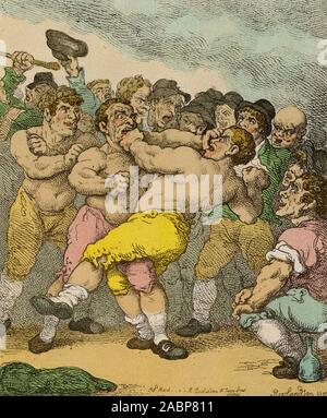 THOMAS ROWLANDSON (1756-1827) artiste et dessinateur anglais. Son dessin de 1812 'Description d'un match de boxe entre Ward et Quirk pour 100 Guinéas a Side' photo: BIPS Banque D'Images